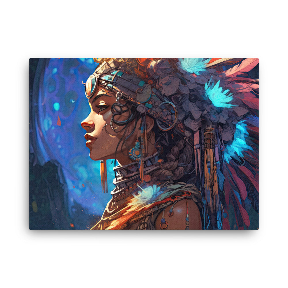 buddha meditation Mystical Sci-Fi canvas wall art in bedroom mockup