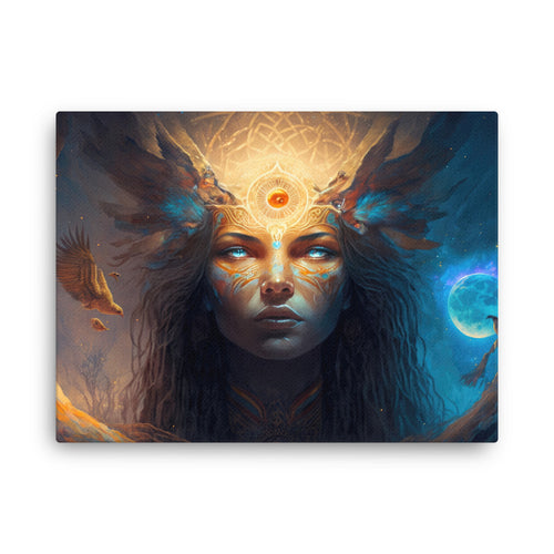 buddha meditation Yoga & Zen - Navigating Shamanic Realms Art: Mysteries Of The Path Wall Art ( canvas wall art in bedroom mockup