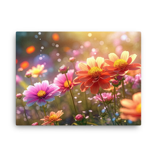 Nature shamanic beautifully blooming floral canvas wall art in living room mockup