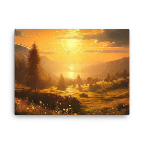 Nature shamanic golden morning splendor canvas wall art in living room mockup