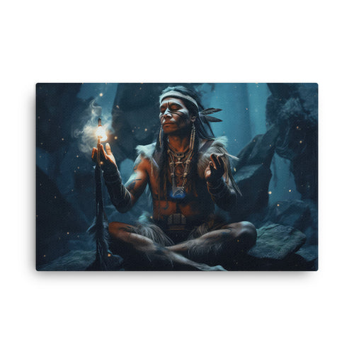 buddha meditation Yoga & Zen - Navigating Spirit Realms Art: Shamanic Wisdguide Wall Art ( canvas wall art in living room mockup
