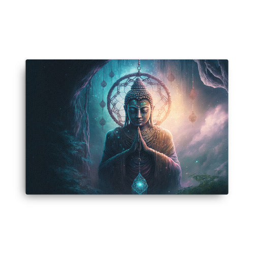 buddha meditation Yoga & Zen - Buddha's Patience canvas wall art in living room mockup