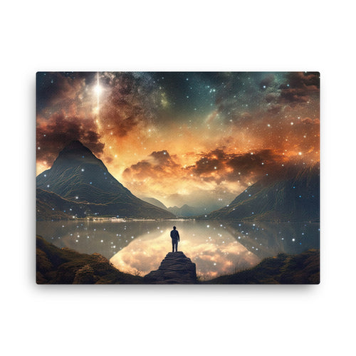 Nature shamanic celestial sky journey canvas wall art in living room mockup