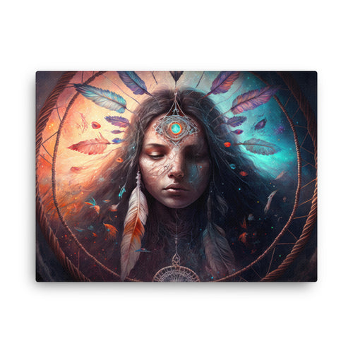 buddha meditation Yoga & Zen - Meditating Shaman : Bridging Worlds Wall Art ( canvas wall art in bedroom mockup