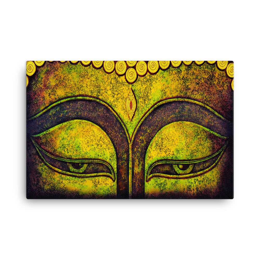buddha meditation Yoga & Zen - Hypnotic Buddha Eyes canvas wall art in living room mockup