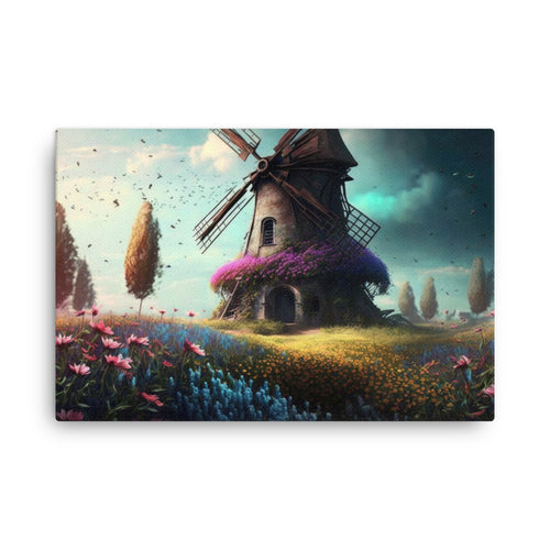 Spiritual whirling windmill stories art: charm & grace in breeze canvas wall art print
