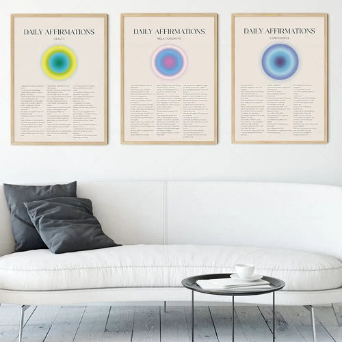 Chakra energy daily affirmation gradient canvas wall art in living room mockup