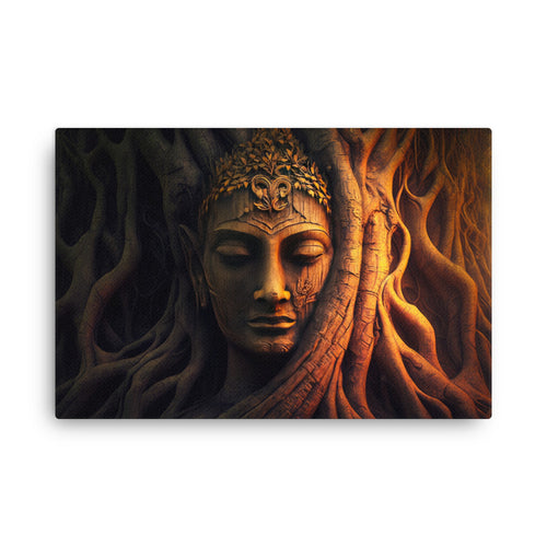 Chakra energy buddha in tree canvas wall art print