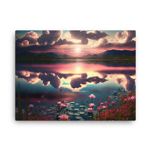 Chakra energy rosy radiance pink nature art: enchanting floral beauty canvas wall art in living room mockup