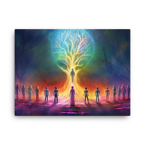 Chakra energy illuminating love & peace | heart canvas wall art in living room mockup