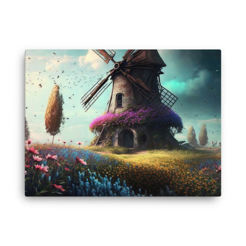 Spiritual whirling windmill stories art: charm & grace in breeze canvas wall art in living room mockup