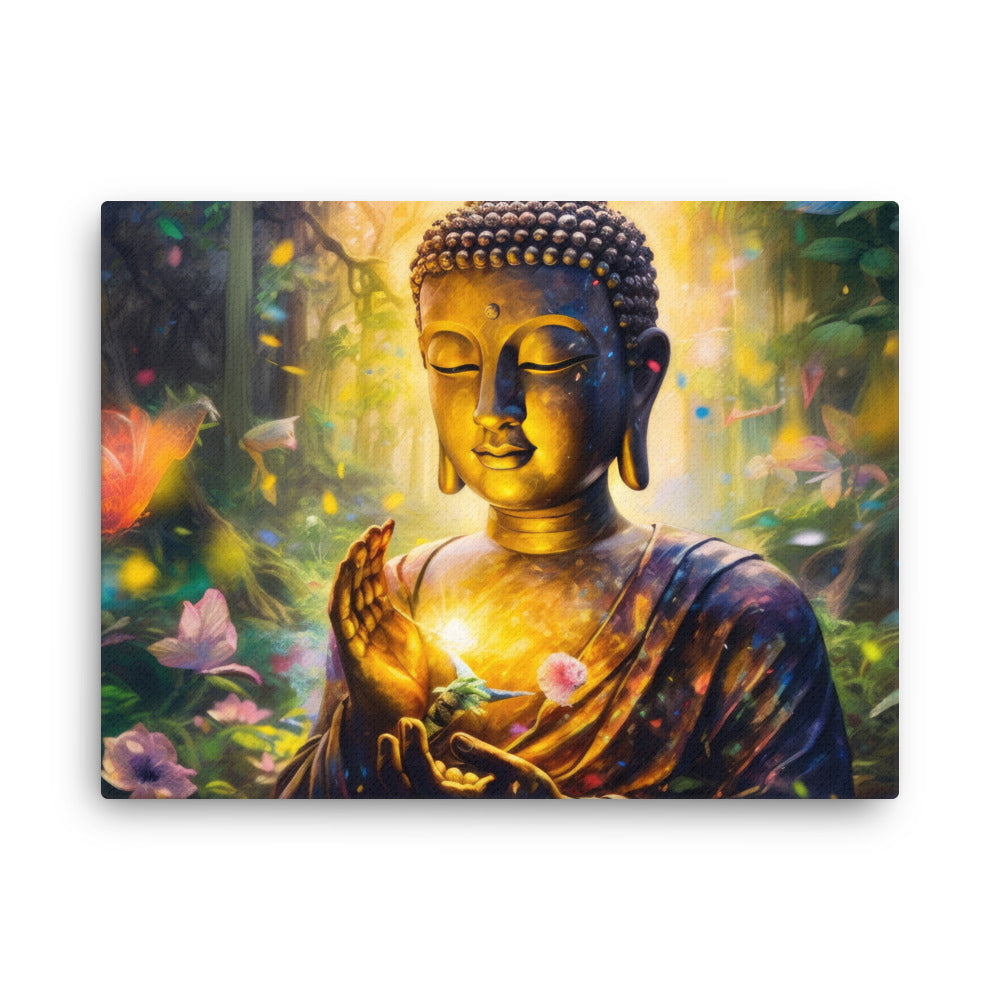 Chakra energy buddha's enlightenment canvas canvas wall art in living room mockup