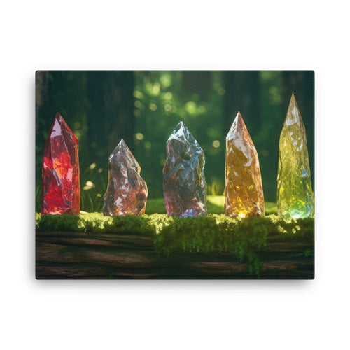 buddha meditation Sparkling Earth Crystals canvas wall art in bedroom mockup