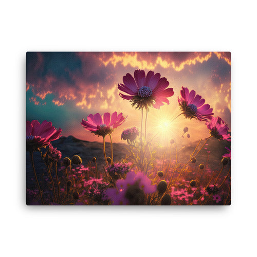 Chakra energy blushing petals art: graceful pink floral elegance canvas wall art in living room mockup