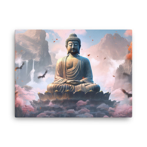 Yoga zen buddha's kindness canvas canvas wall art in living room mockup