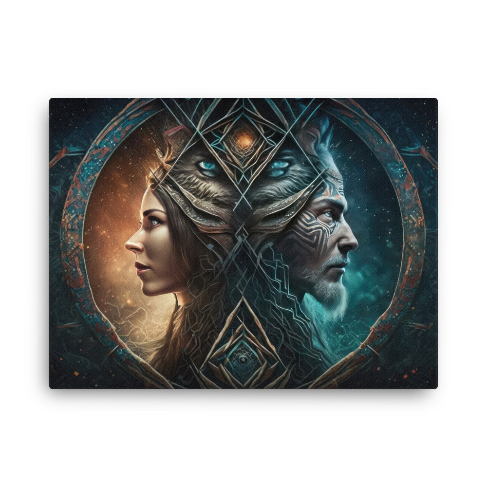 Chakra energy bond shamanic connection art | soulful partnership... canvas wall art in living room mockup