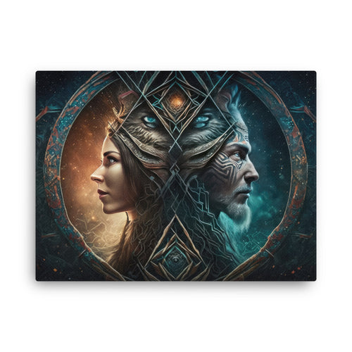 Chakra energy bond shamanic connection art | soulful partnership... canvas wall art in living room mockup