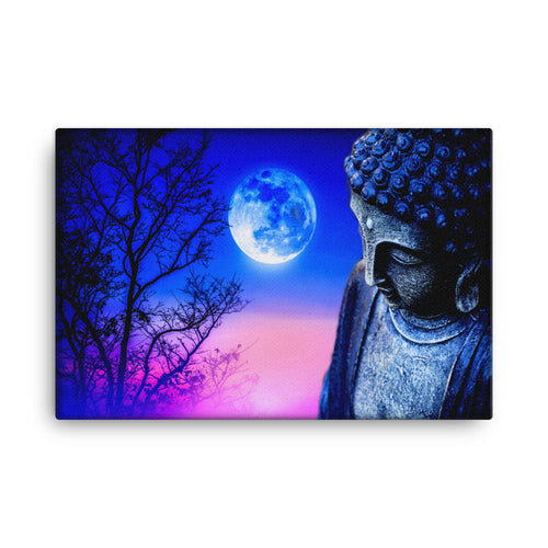 buddha meditation Peaceful Blue Buddha canvas wall art in living room mockup
