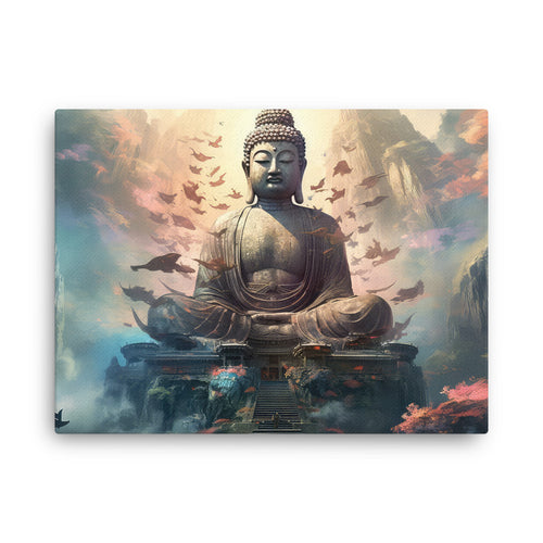 Buddha meditation ancient buddha enlightenment canvas wall art in living room mockup