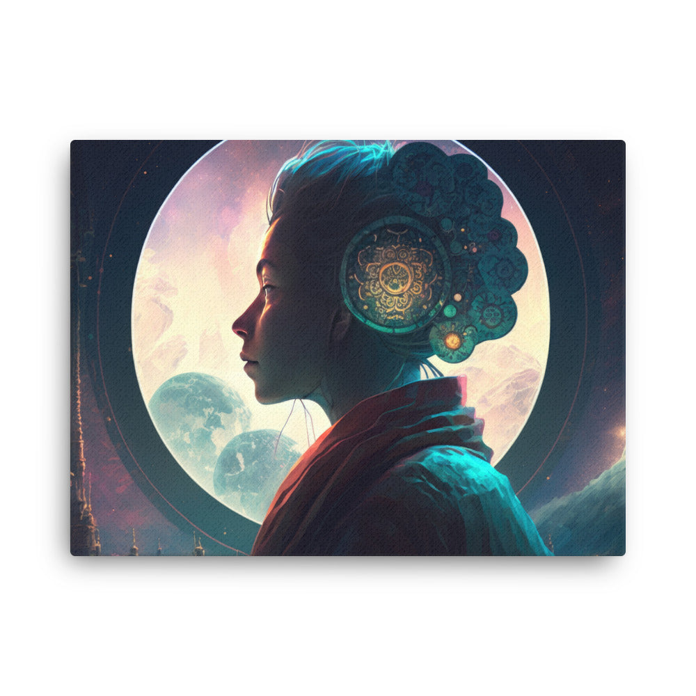 buddha meditation Spiritual Anime Adventures canvas wall art in bedroom mockup