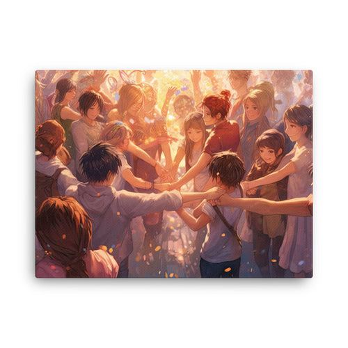Spiritual humans in peace canvas wall art in living room mockup