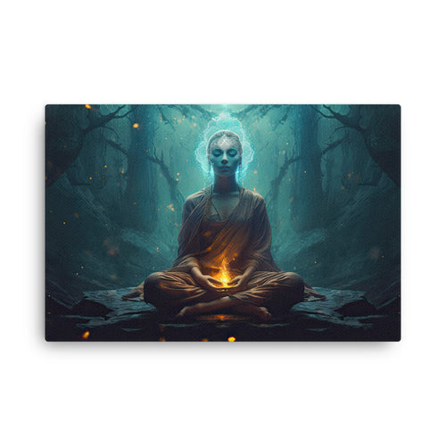 buddha meditation Mystical Beings canvas wall art in living room mockup