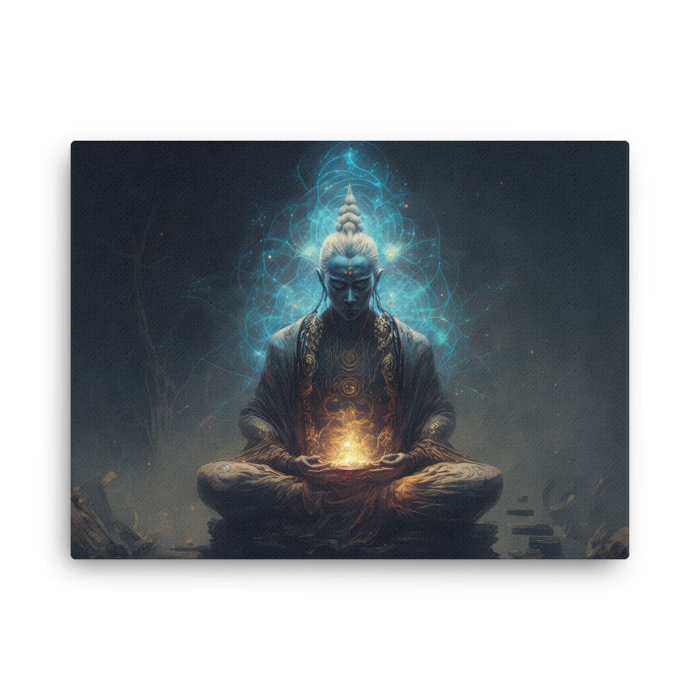 Nature shamanic enigmatic magical man canvas wall art in living room mockup