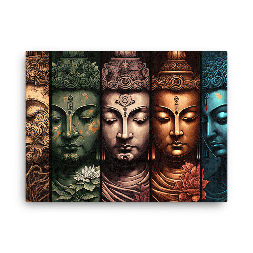 buddha meditation Vertical Buddha Rising canvas wall art in bedroom mockup