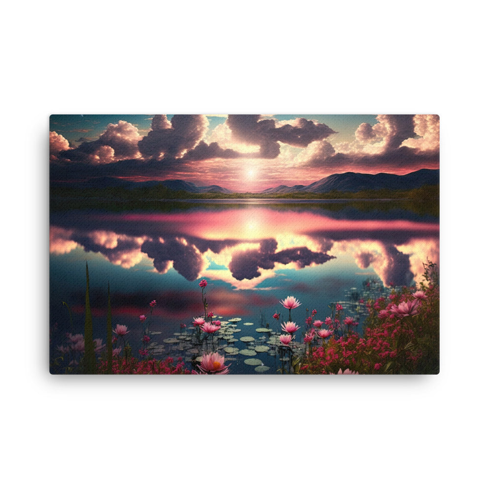 Chakra energy rosy radiance pink nature art: enchanting floral beauty canvas wall art print