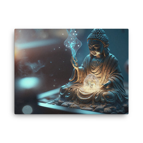 Yoga zen anime buddha canvas canvas wall art in living room mockup