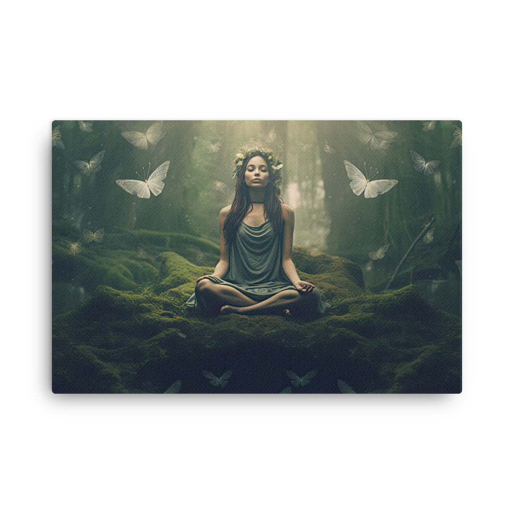 buddha meditation Mystical Beings canvas wall art in living room mockup