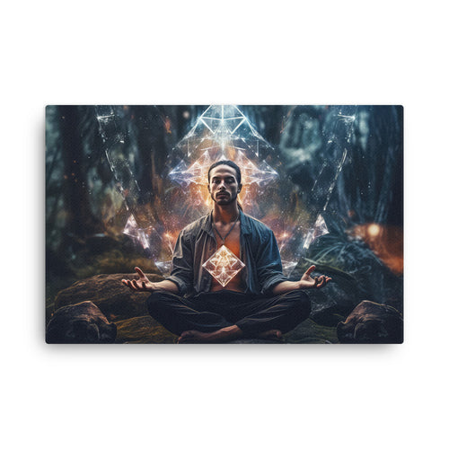 buddha meditation Mystical Shaman Wisdom canvas wall art in living room mockup