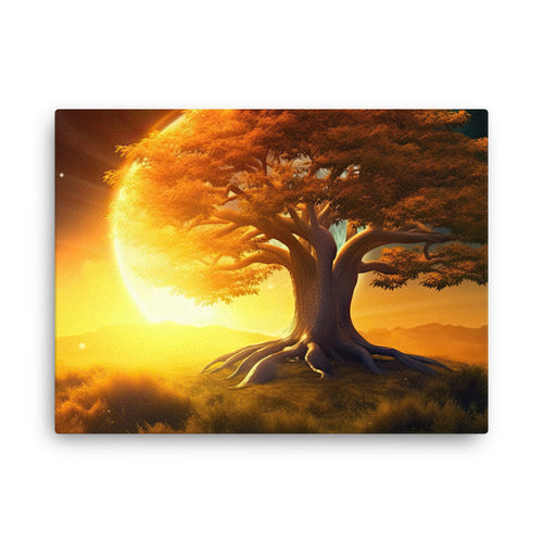 Chakra energy golden reverie yellow nature : dreamy landscape canvas wall art in living room mockup