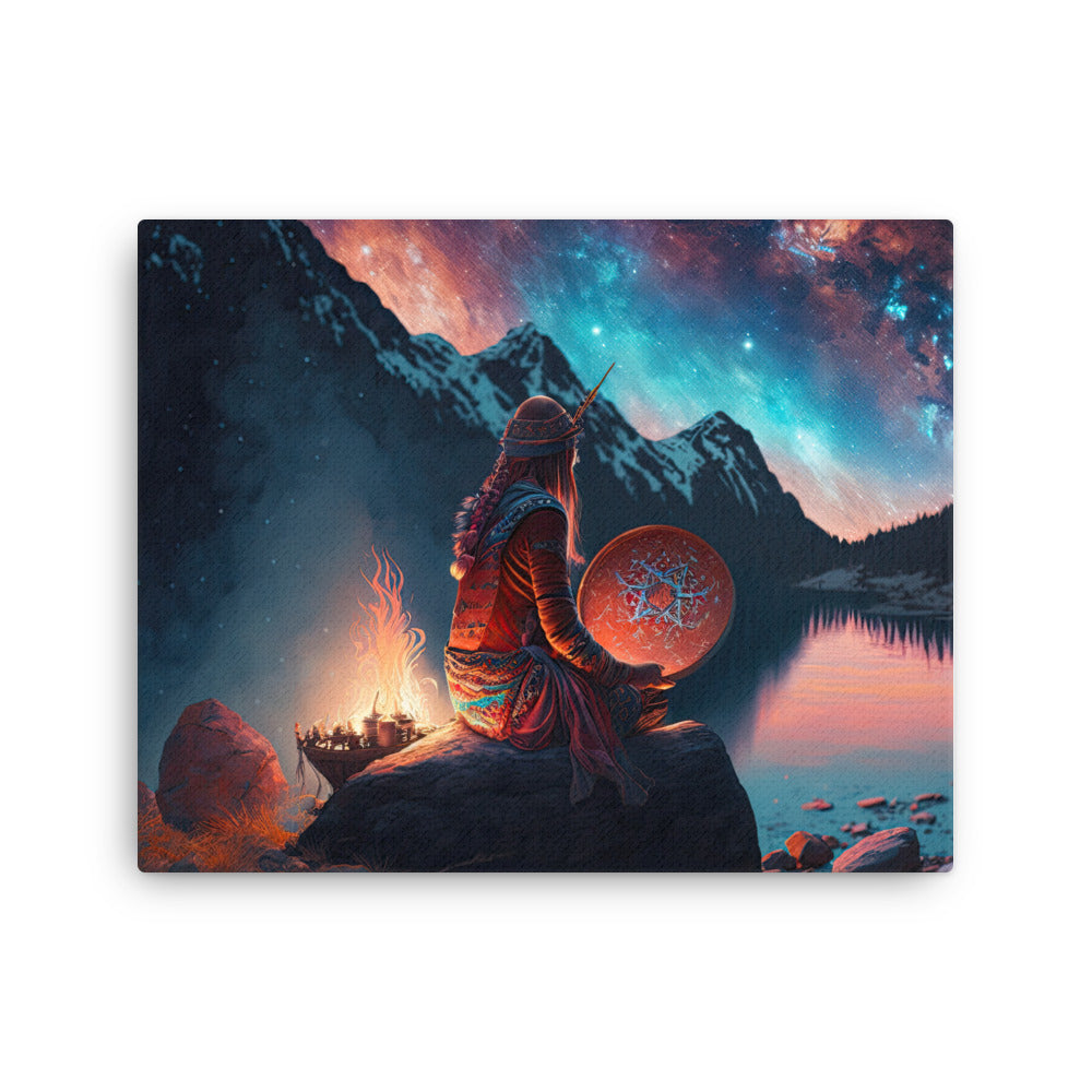 Chakra energy meditating shaman art: channeling inner spirit power canvas print texture detail close-up