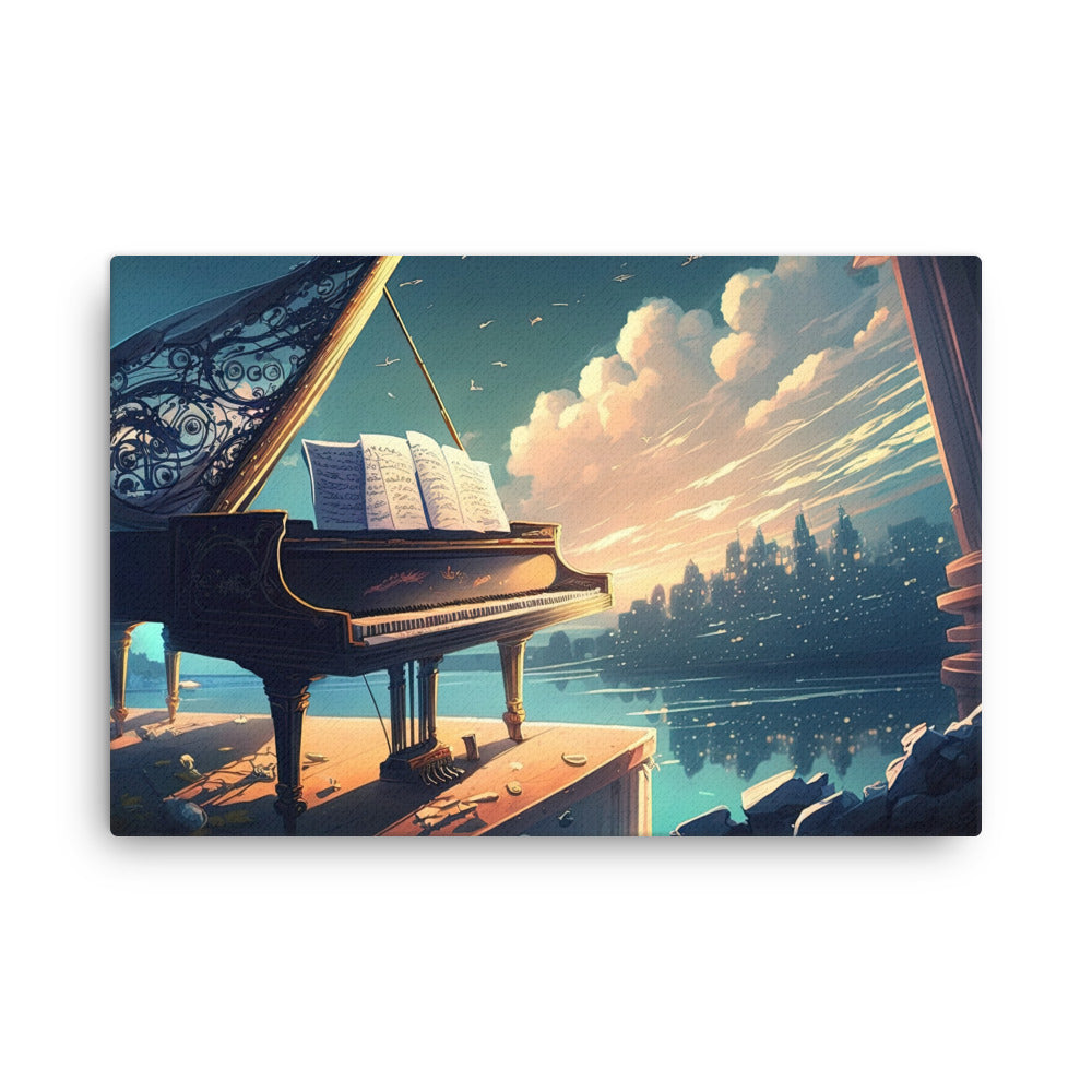 buddha meditation Spiritual Art - Fantasy Piano Art: Crafting Magical Melodies Wall Art ( canvas wall art in living room mockup