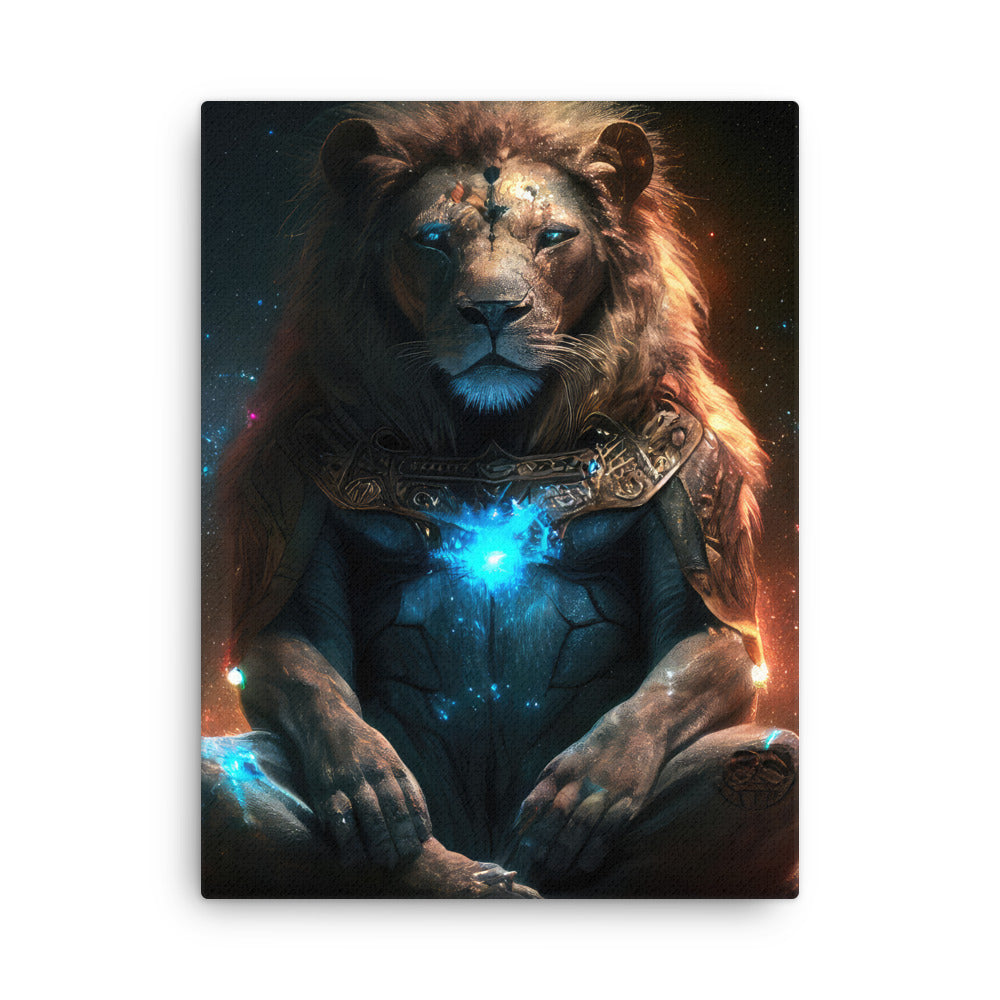 Chakra energy lion essence art: courage & divine power canvas wall art in living room mockup