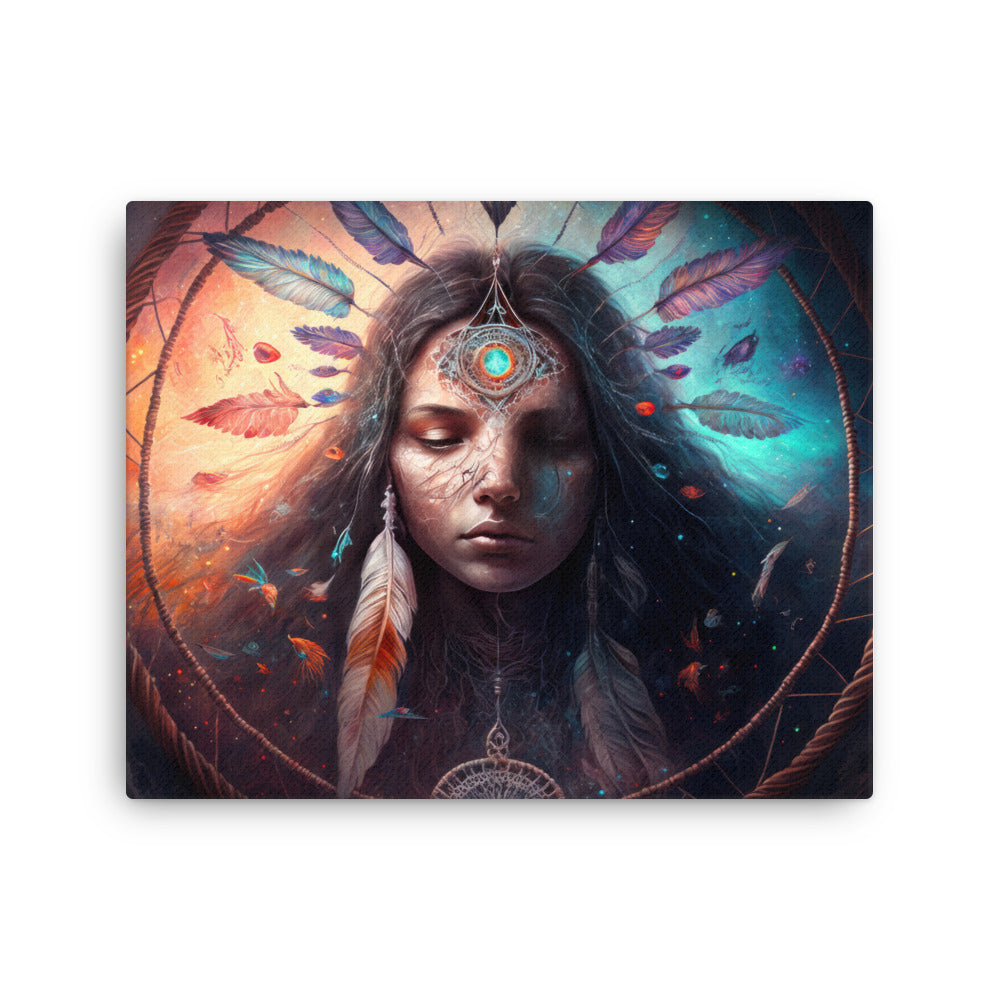 buddha meditation Yoga & Zen - Meditating Shaman : Bridging Worlds Wall Art ( canvas wall art in meditation space mockup