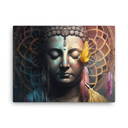 Yoga zen buddha honoring the canvas wall art in living room mockup