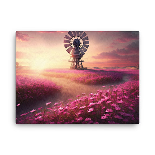 Yoga zen whimsical pink flower windmill : nature's harmony canvas wall art in living room mockup