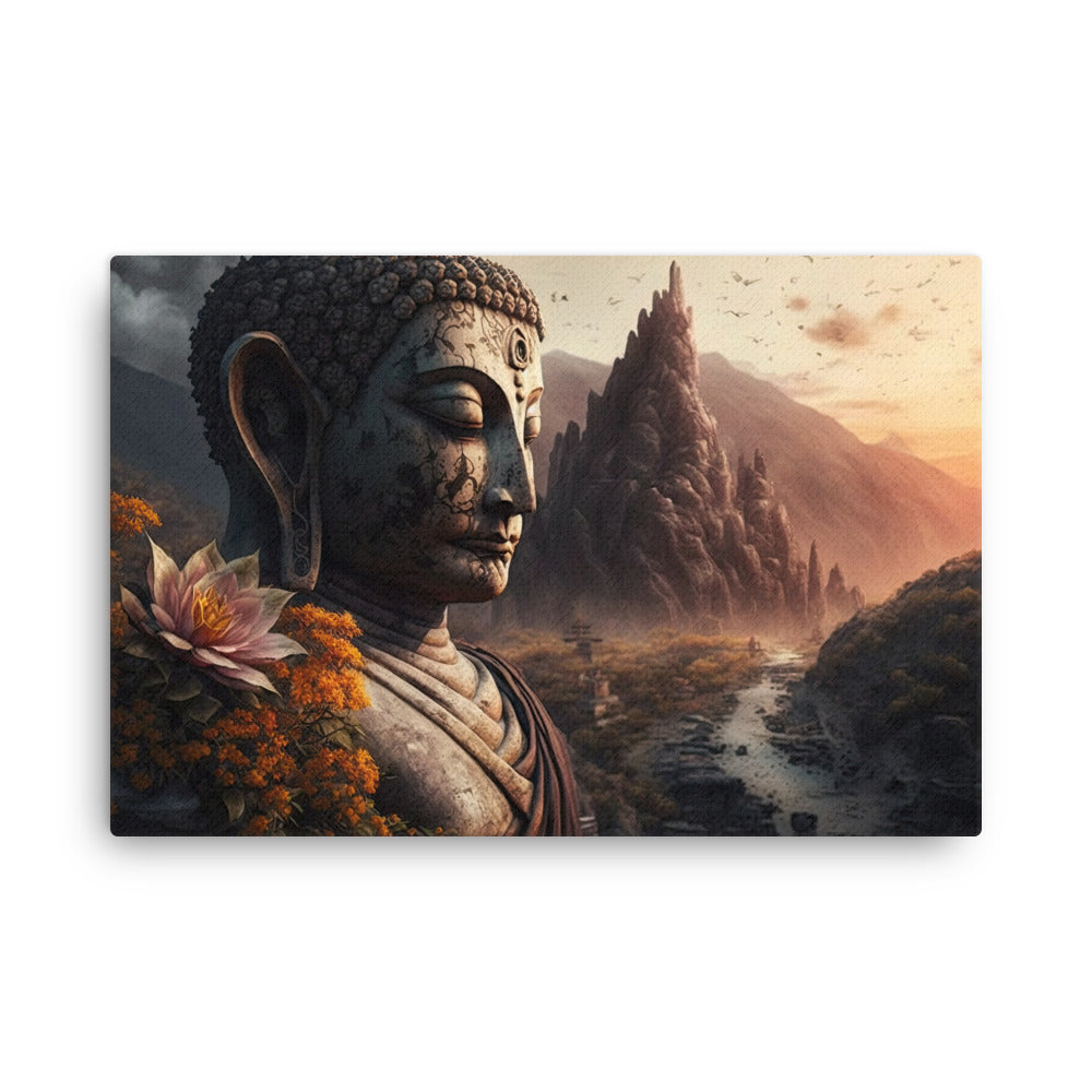 buddha meditation The Enlightened One Buddha canvas wall art in living room mockup