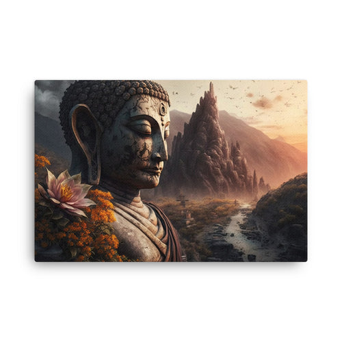 buddha meditation The Enlightened One Buddha canvas wall art in living room mockup
