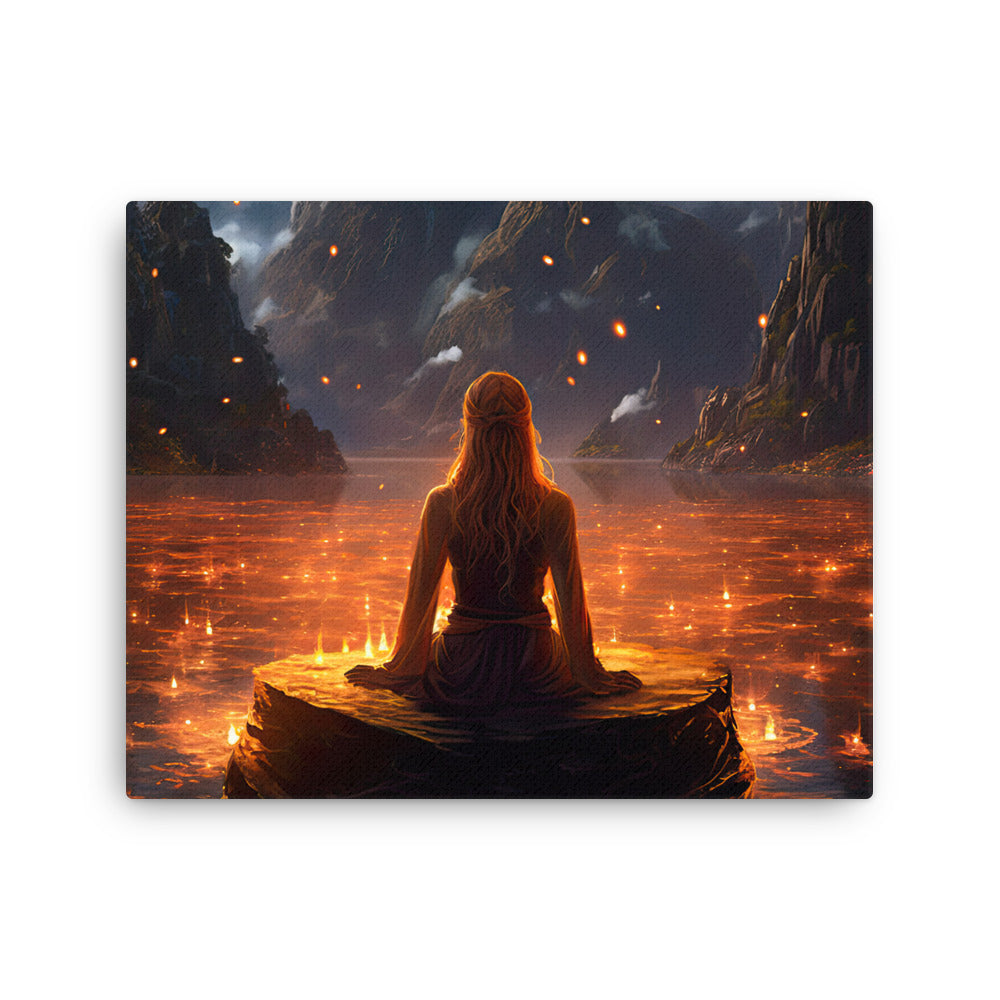 Chakra energy meditating in stillness : finding peace within canvas print texture detail close-up