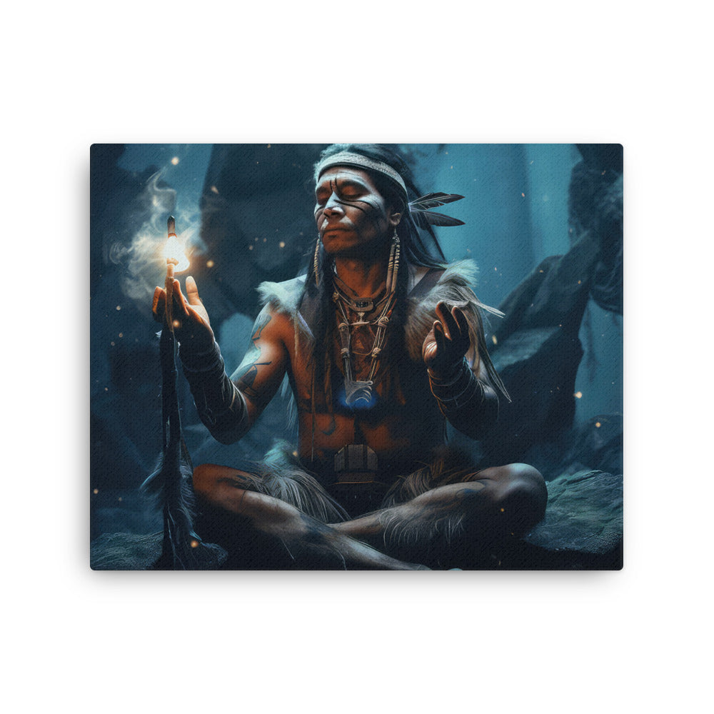 buddha meditation Yoga & Zen - Navigating Spirit Realms Art: Shamanic Wisdguide Wall Art ( canvas wall art in meditation space mockup