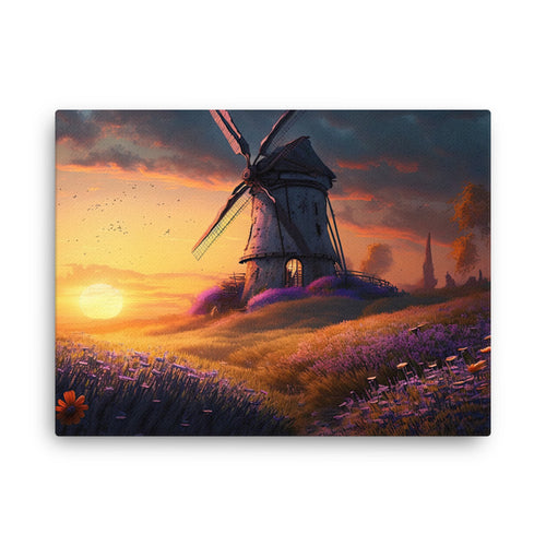 Nature shamanic windmill whispers art: harnessing nature's breeze canvas wall art in living room mockup