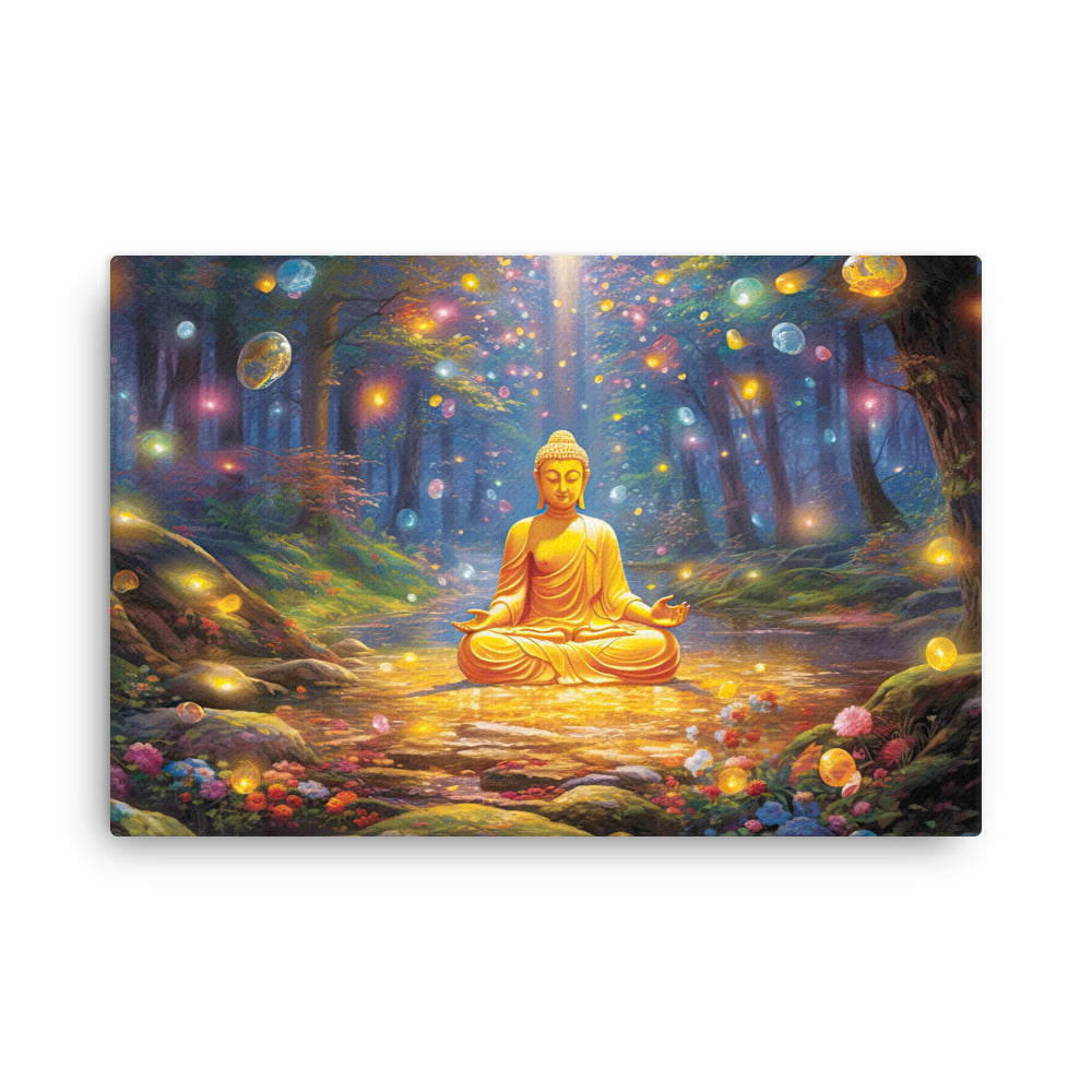 buddha meditation Yellow Buddha canvas wall art in living room mockup