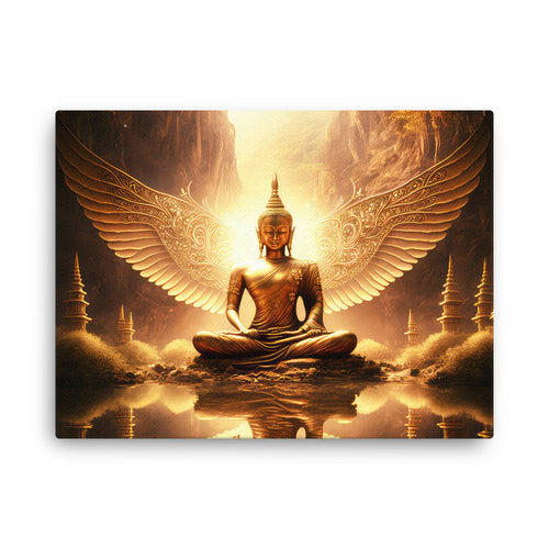 Yoga zen golden buddha canvas canvas wall art in living room mockup