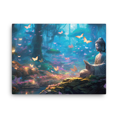 Yoga zen buddha's world canvas canvas wall art in living room mockup