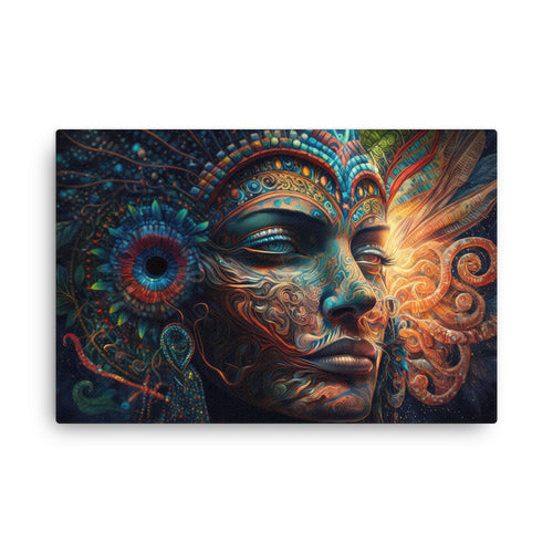 buddha meditation Nature & Shamanic - Amazonian Spirituality canvas wall art in living room mockup