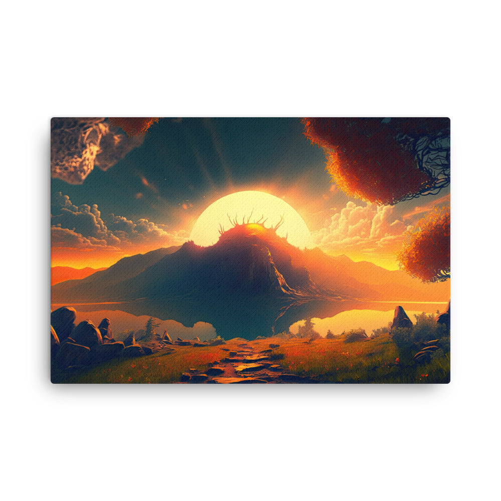 buddha meditation Spiritual Art - Sunrise Serenity Art: Embracing Dawn's Possibilities Wall Art ( canvas wall art in living room mockup