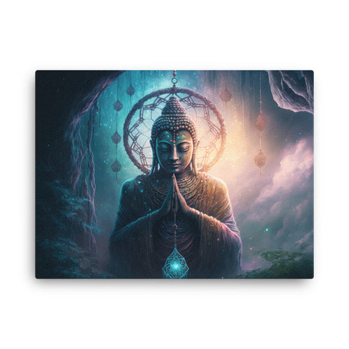 buddha meditation Yoga & Zen - Buddha's Patience canvas wall art in bedroom mockup